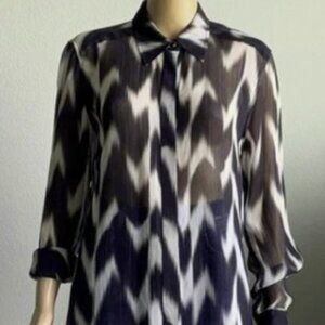 Rachel Zoe, Long Sleeve Sheer, See-through Black and White Pattern